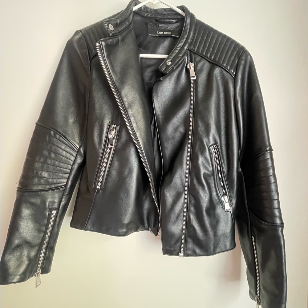 Zara Black Leather Biker Jacket